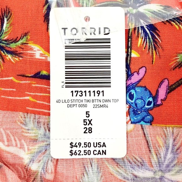 Disney Torrid Lilo & Stitch Tiki Hawaiian Button Down Shirt 5X - NWT - Picture 7 of 11